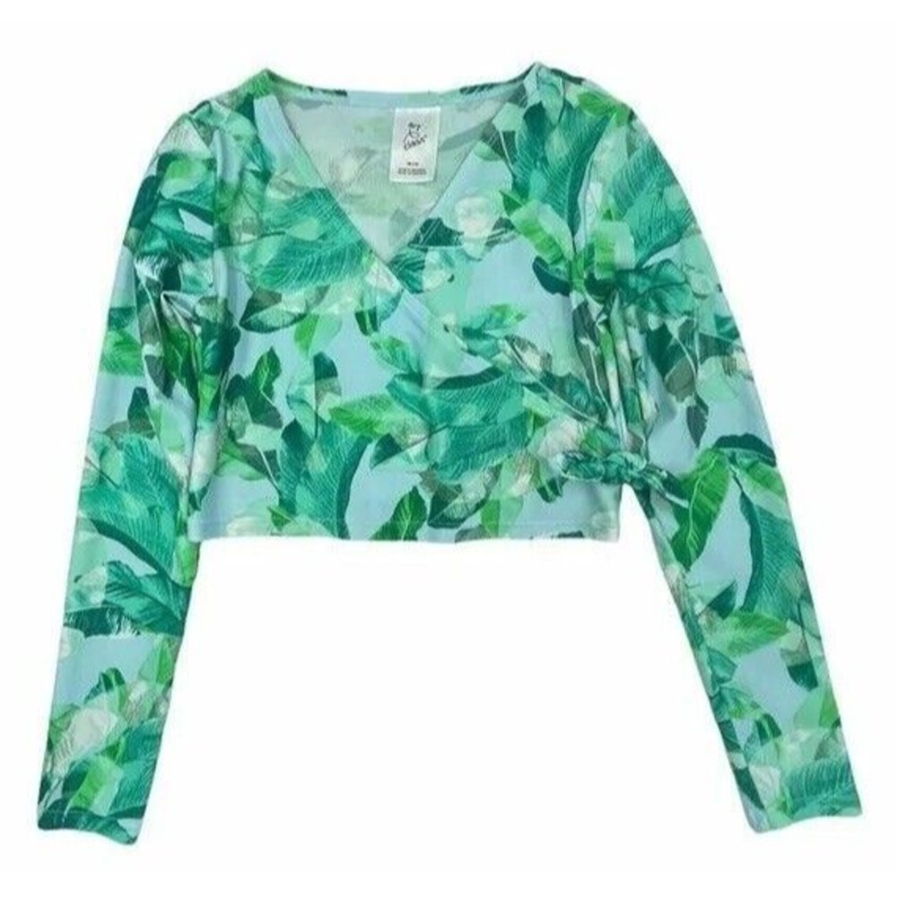 Art Class Girls Swim Top Medium 7-8 Green Floral Rashguard Long Sleeves